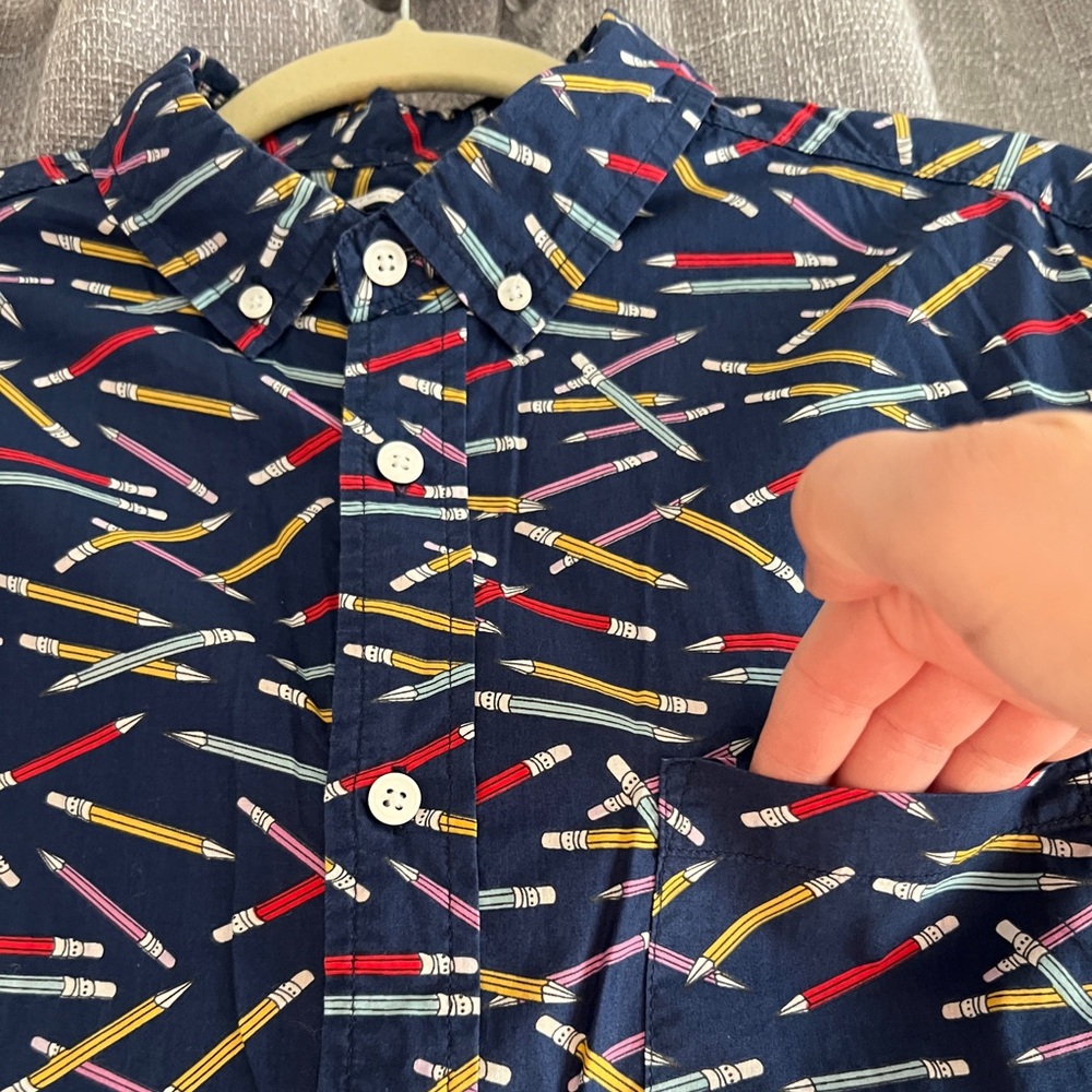 Oxford Lads Men’s short sleeve quirky pencil print button down shirt - Large - Picture 6 of 11